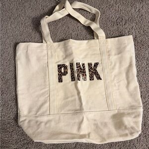 PINK Victoria's Secret Leopard Print Logo Cream Tote